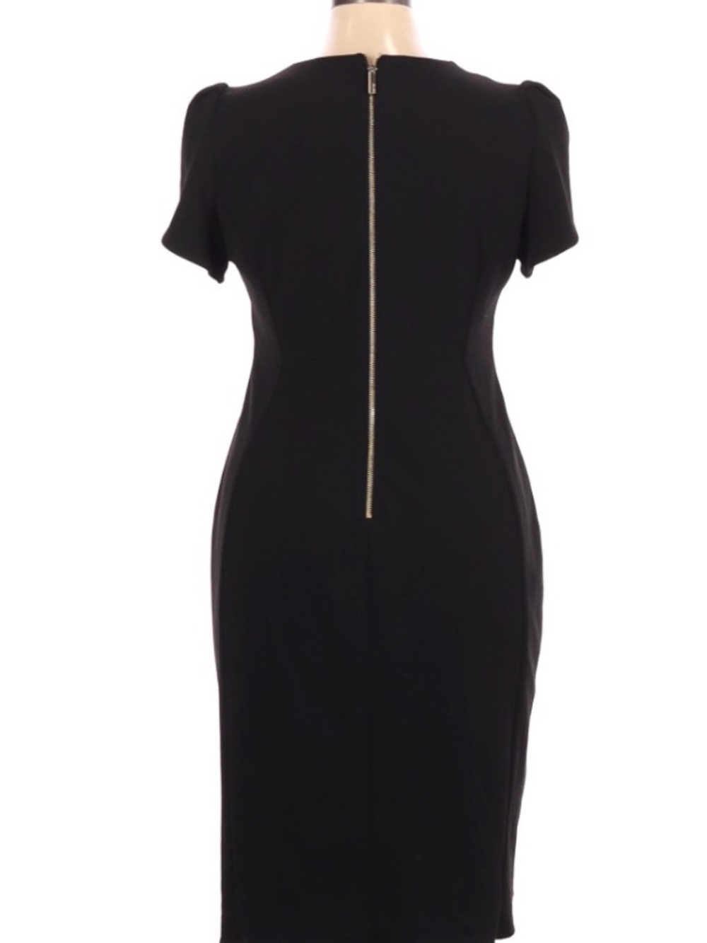 Calvin Klein Black Midi Sheath Dress with Puff Sleeves - Picture 2 of 13